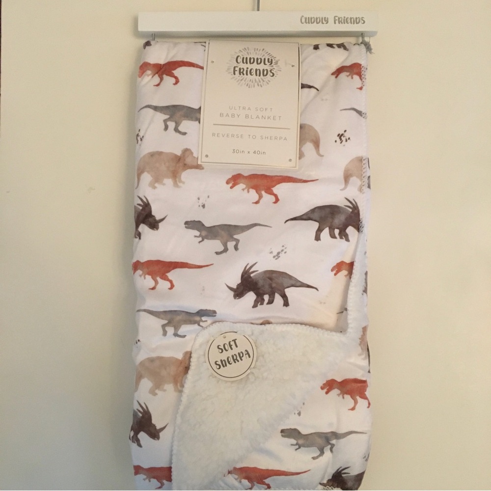 NEW Baby Blanket Super Soft Cozy Sherpa Dinosaur Theme | Cuddly Friends